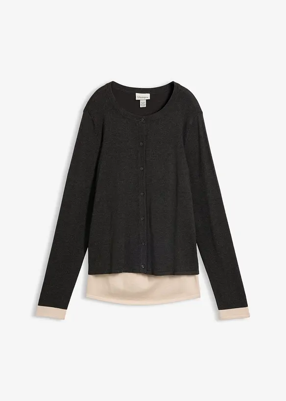 2-in-1 Feinstrickjacke mit Viskose in grau von vorne - bonprix
