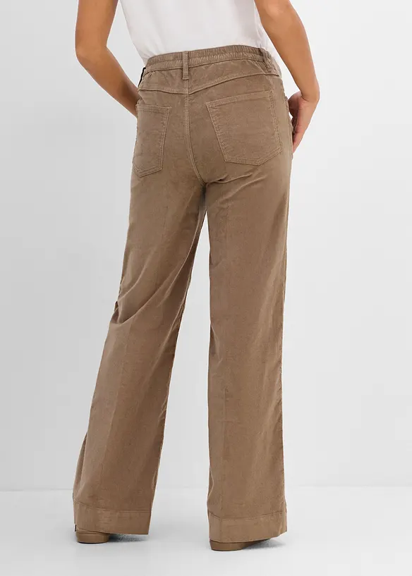Unterbauch-Umstandshose aus Stretch-Cord, Wide Leg in braun von hinten - bonprix