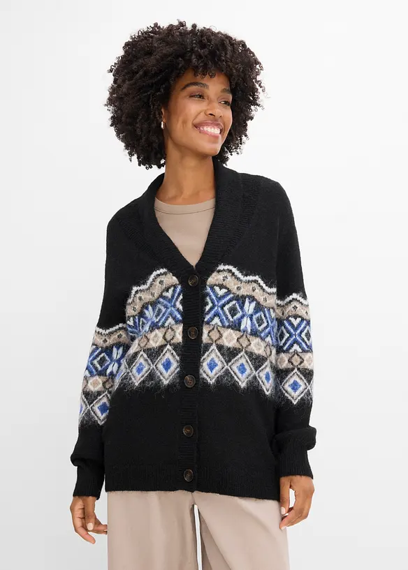 Strickjacke in schwarz von vorne (im Anschnitt) - bonprix