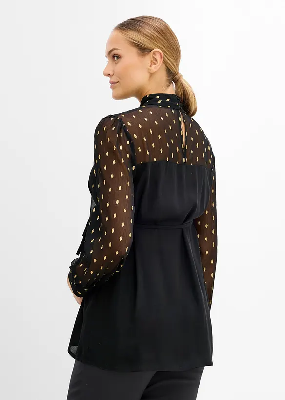 Festliche Umstands-Bluse mit transparenten Ärmeln in schwarz von hinten (im Anschnitt) - bonprix
