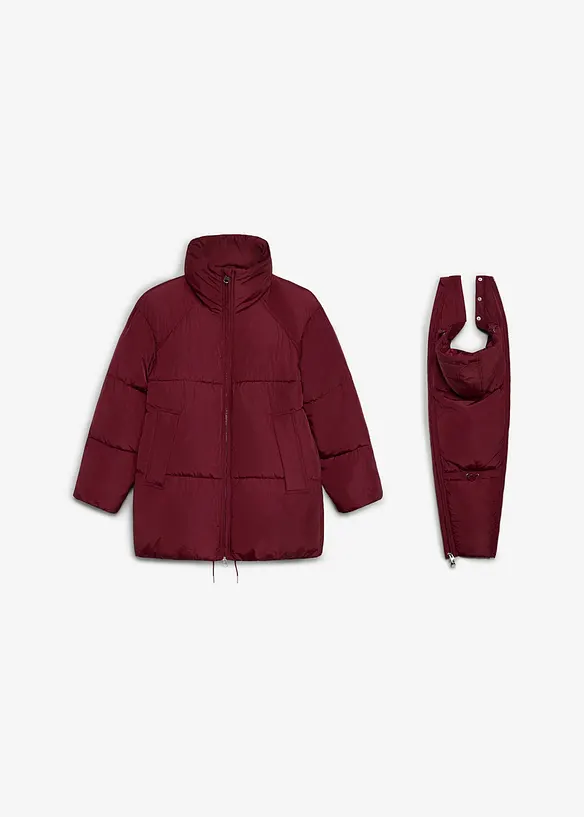 3-in-1 warm wattierte oversize Umstandspufferjacke mit Babyeinsatz in rot von vorne - bonprix