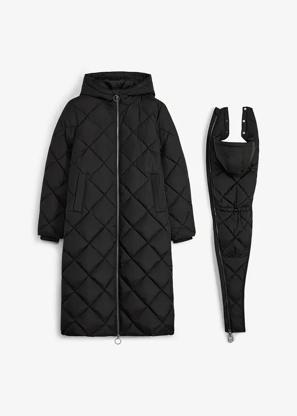 Wattierter 3-in-1 Umstandsmantel mit Trageeinsatz in schwarz von vorne - bonprix