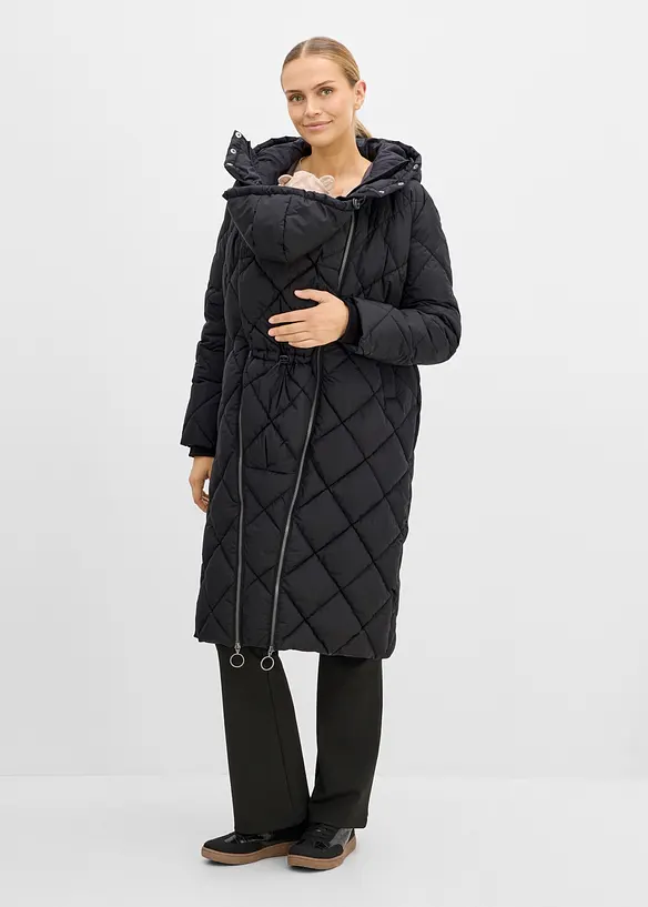 Wattierter 3-in-1 Umstandsmantel mit Trageeinsatz in schwarz von vorne (Totalaufnahme) - bonprix