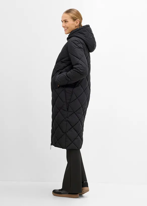 Wattierter 3-in-1 Umstandsmantel mit Trageeinsatz in schwarz von hinten (Totalaufnahme) - bonprix