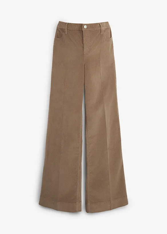 Unterbauch-Umstandshose aus Stretch-Cord, Wide Leg in braun von vorne - bonprix