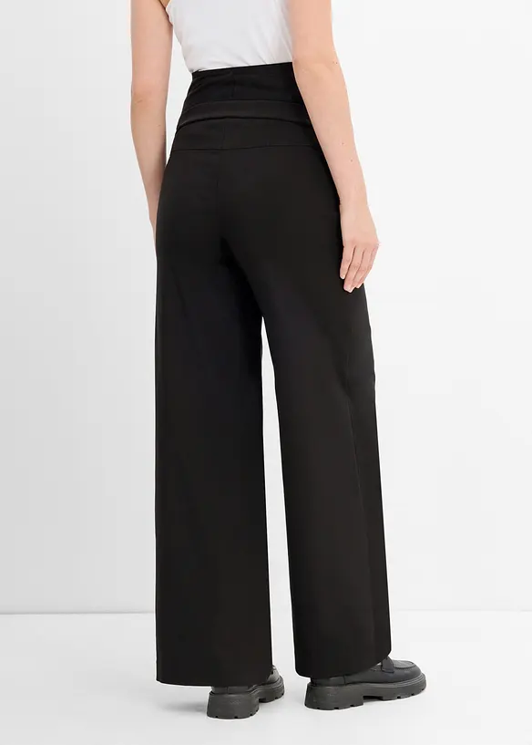 Elastische Umstandshose mit Bügelfalten, Wide Leg in schwarz von hinten - bonprix