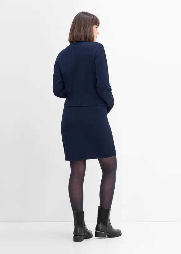 Umstands-Strick Set mit Pullover und Rock aus reiner Bio-Baumwolle in blau von hinten (Totalaufnahme) - bonprix