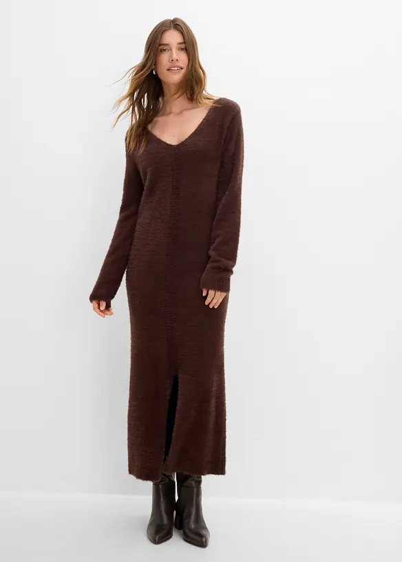 Midi-Strickkleid aus Hairy Knit in braun von vorne (Totalaufnahme) - bonprix