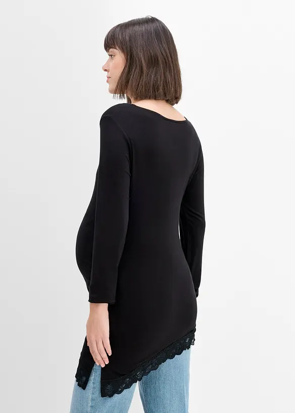 elegantes Umstandsshirt mit Spitze am Saum in schwarz von hinten (im Anschnitt) - bonprix