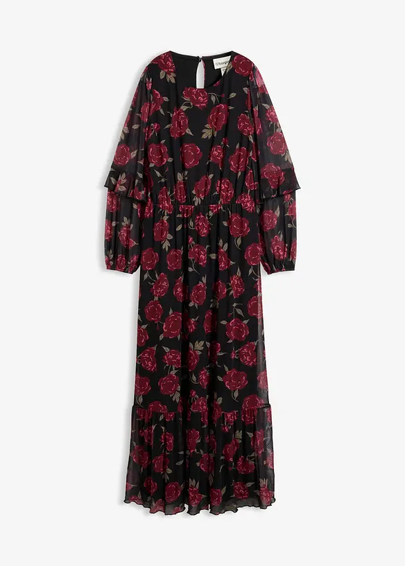 Maxikleid aus softem Mesh in schwarz von vorne - bonprix