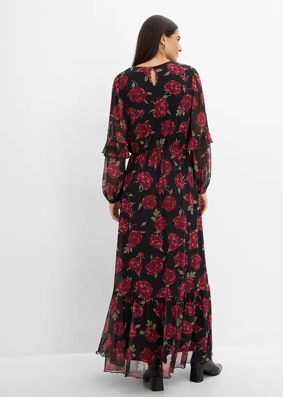 Maxikleid aus softem Mesh in schwarz von hinten (Totalaufnahme) - bonprix