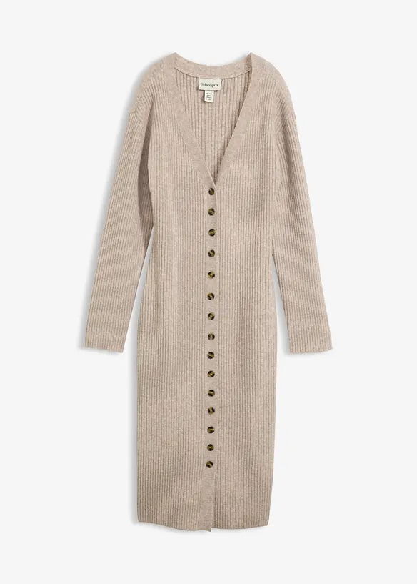 Midi-Strickkleid mit Knöpfen in beige von vorne - bonprix