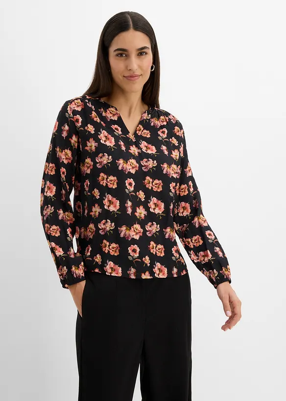 Bluse aus fließendem Viskose-Mix in schwarz von vorne (im Anschnitt) - bonprix
