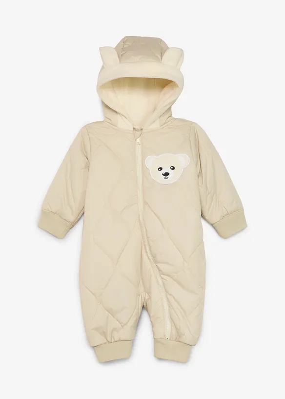 Warm wattierter Baby Overall, wind- und wasserabweisend in beige von vorne - bonprix