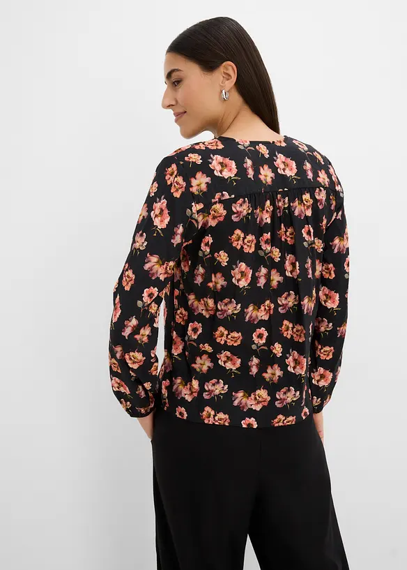 Bluse aus fließendem Viskose-Mix in schwarz von hinten (im Anschnitt) - bonprix