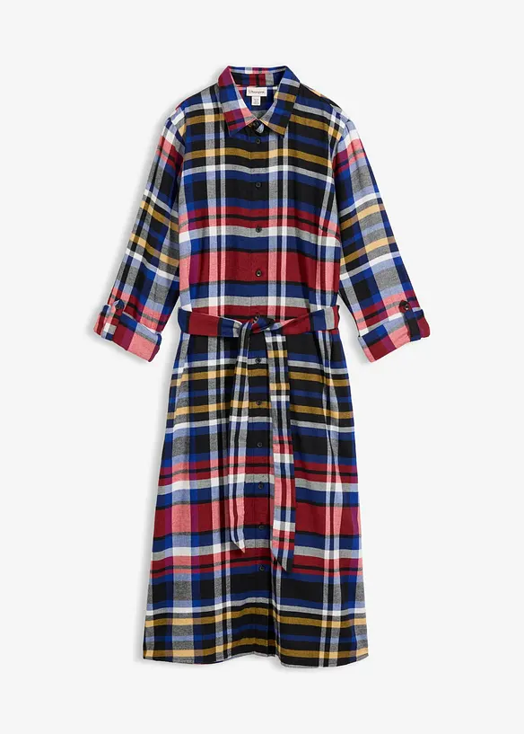 Flanell-Hemdblusenkleid aus reiner Bio-Baumwolle in rot von vorne - bonprix