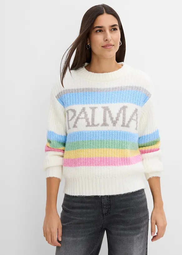 Pullover mit Wollanteil in weiß von vorne (im Anschnitt) - bonprix
