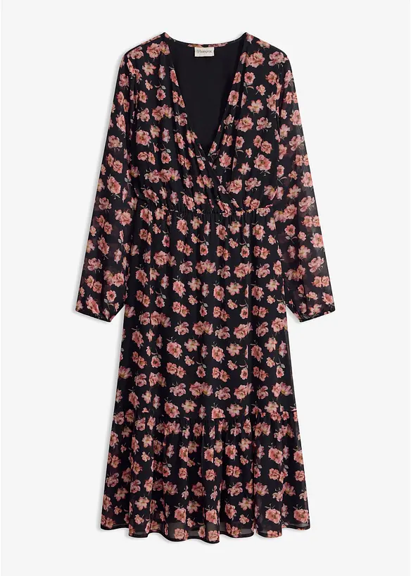 Bedrucktes Midi-Chiffonkleid in schwarz von vorne - bonprix Bedrucktes Midi-Chiffonkleid in schwarz von vorne - bonprix