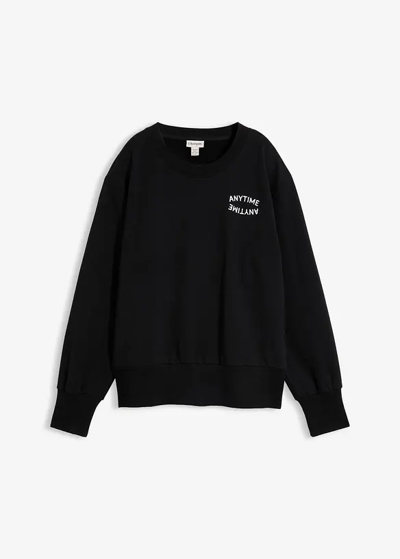 Oversize-Sweatshirt aus weichem Baumwoll-Mix in schwarz von vorne - bonprix