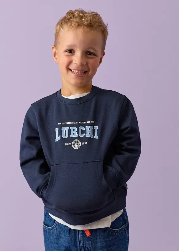 Lurchi Sweatshirt aus weicher Bio Baumwolle in blau von vorne (im Anschnitt) - Lurchi