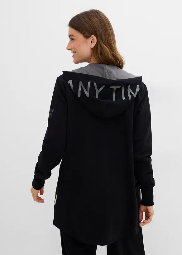 Softe Long-Sweatjacke aus dickem Baumwoll-Mix in schwarz von hinten (im Anschnitt) - bonprix