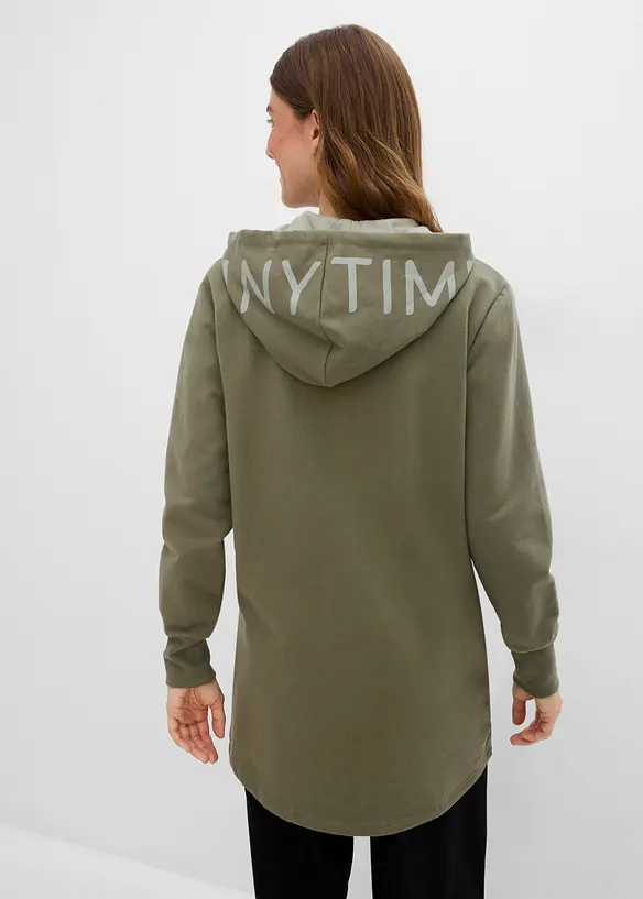 Softe Long-Sweatjacke aus dickem Baumwoll-Mix in grün von hinten (im Anschnitt) - bonprix
