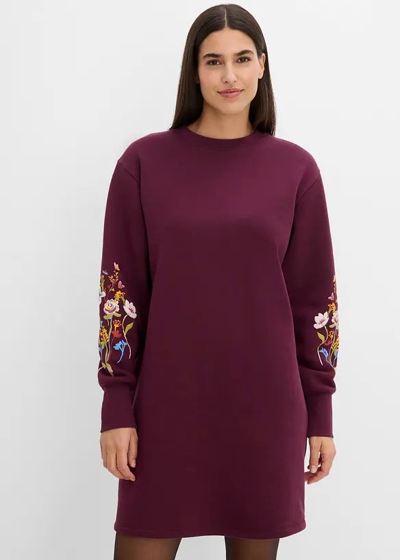 Sweatkleid aus Baumwoll-Mix in rot von vorne (Totalaufnahme) - bonprix