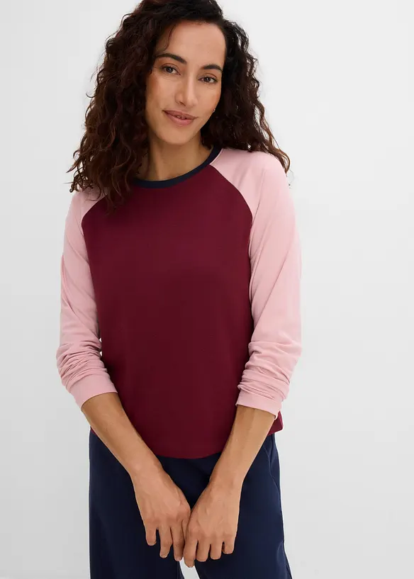 Raglanshirt aus Bio-Baumwoll-Mix in rot von vorne (im Anschnitt) - bonprix