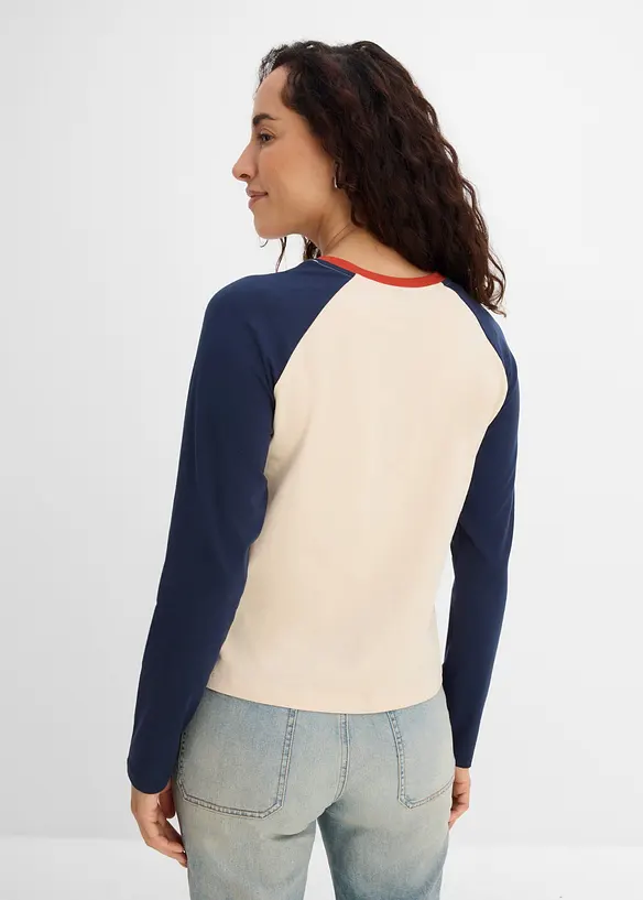 Raglanshirt aus Bio-Baumwoll-Mix in beige von hinten (im Anschnitt) - bonprix