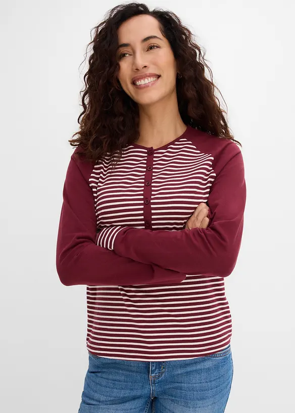 Raglanshirt aus elastischem Bio-Baumwoll-Mix in rot von vorne (im Anschnitt) - bonprix