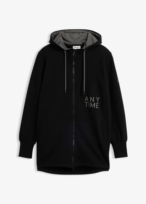 Softe Long-Sweatjacke aus dickem Baumwoll-Mix in schwarz von vorne - bonprix
