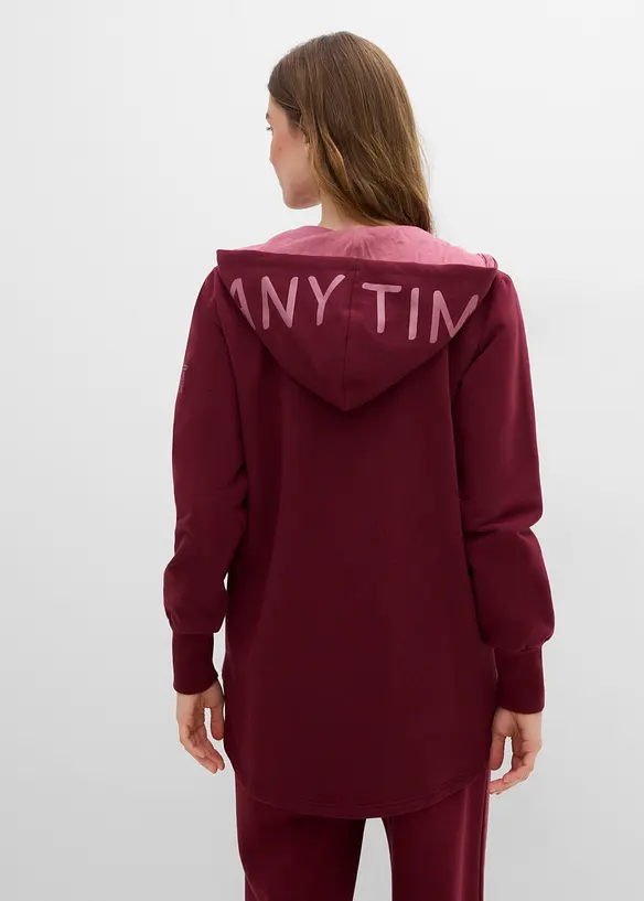 Softe Long-Sweatjacke aus dickem Baumwoll-Mix in rot von hinten (im Anschnitt) - bonprix