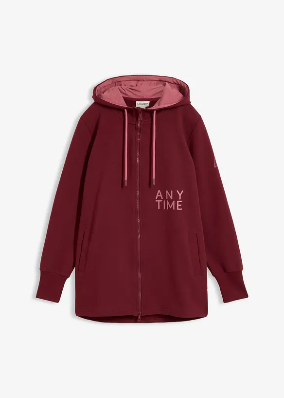 Softe Long-Sweatjacke aus dickem Baumwoll-Mix in rot von vorne - bonprix