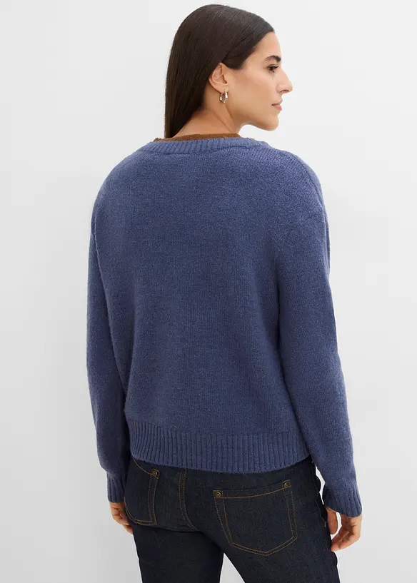 Strickjacke mit Kontrasteinsätzen in blau von hinten (im Anschnitt) - bonprix