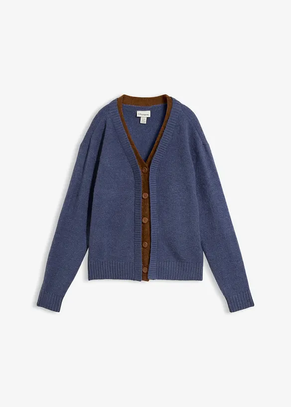 Strickjacke mit Kontrasteinsätzen in blau von vorne - bonprix