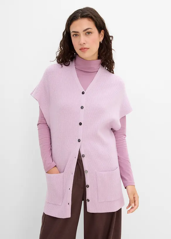 Strick-Cape aus feinem Viskose-Mix in lila von vorne (im Anschnitt) - bonprix