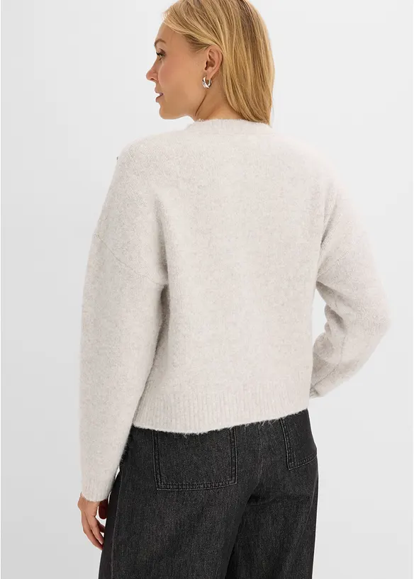 Pullover mit Applikation und Wollanteil in grau von hinten (im Anschnitt) - bonprix