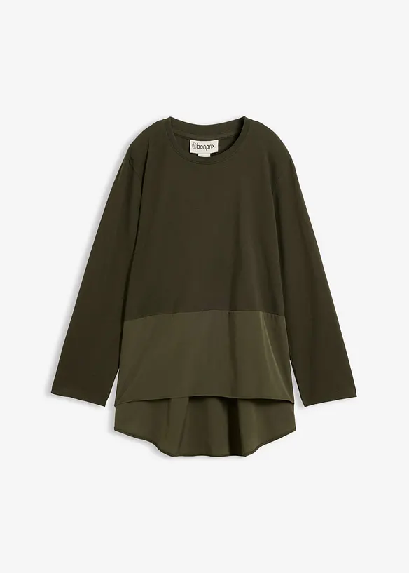 Langarmshirt aus Materialmix in grün von vorne - bonprix Langarmshirt aus Materialmix in grün von vorne - bonprix