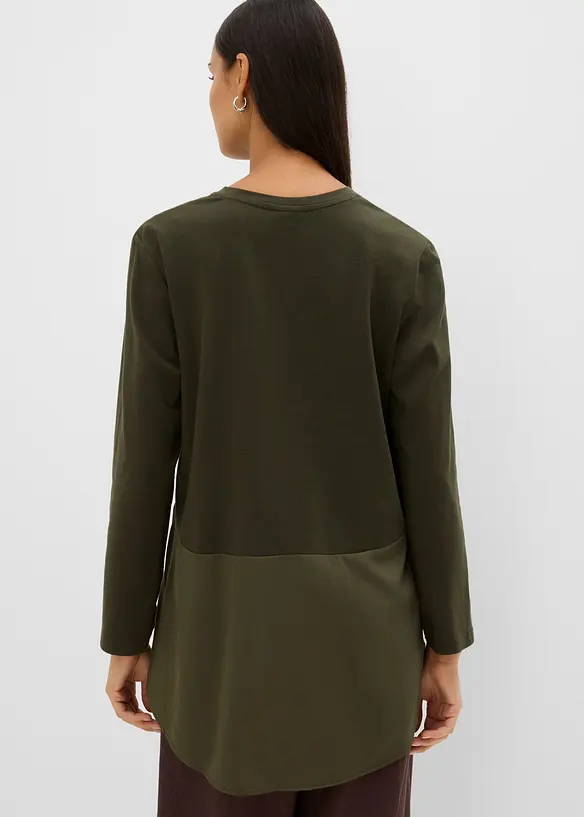 Langarmshirt aus Materialmix in grün von hinten (im Anschnitt) - bonprix Langarmshirt aus Materialmix in grün von hinten (im Anschnitt) - bonprix