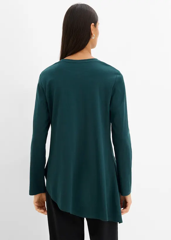 Asymmetrisches Langarmshirt aus reiner Baumwolle in grün von hinten (im Anschnitt) - bonprix