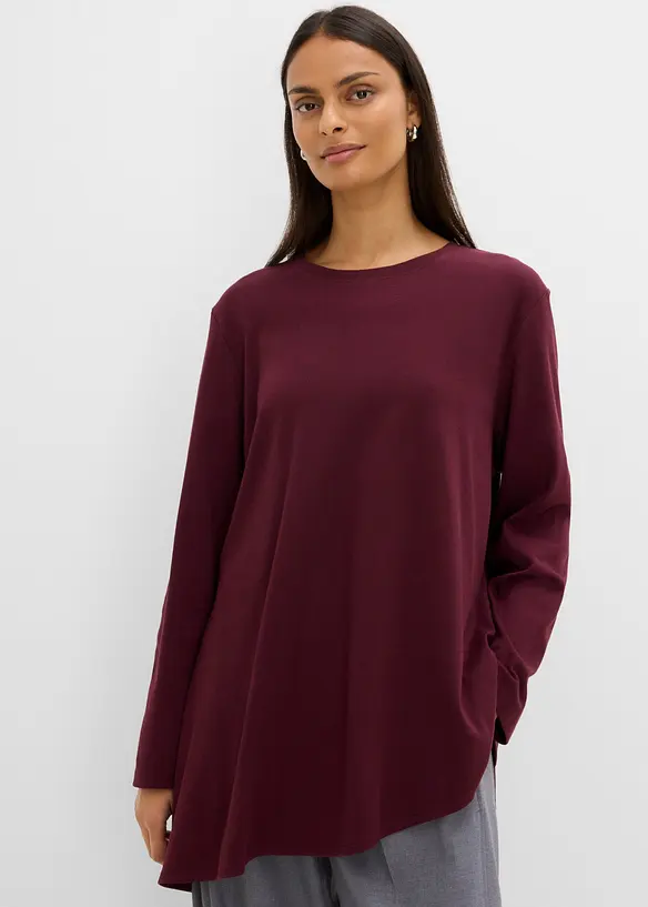 Asymmetrisches Langarmshirt aus reiner Baumwolle in rot von vorne (im Anschnitt) - bonprix Asymmetrisches Langarmshirt aus reiner Baumwolle in rot von vorne (im Anschnitt) - bonprix