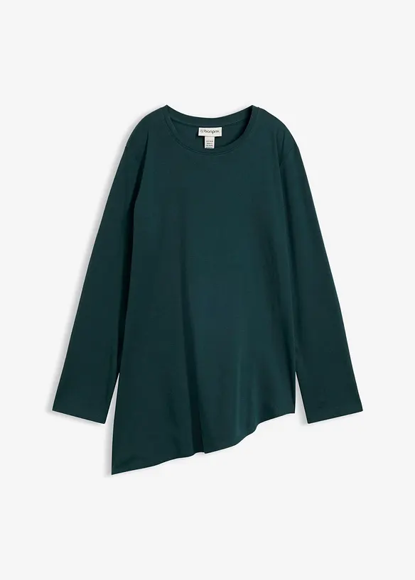 Asymmetrisches Langarmshirt aus reiner Baumwolle in grün von vorne - bonprix