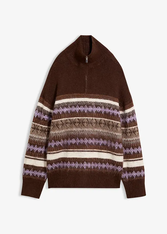Langer Fair Isle Pullover in braun von vorne - bonprix