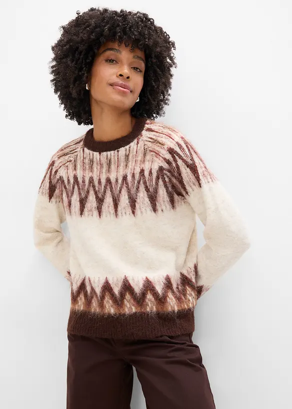 Fair Isle Pullover in weiß von vorne (im Anschnitt) - bonprix