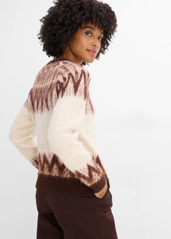 Fair Isle Pullover in weiß von hinten (im Anschnitt) - bonprix