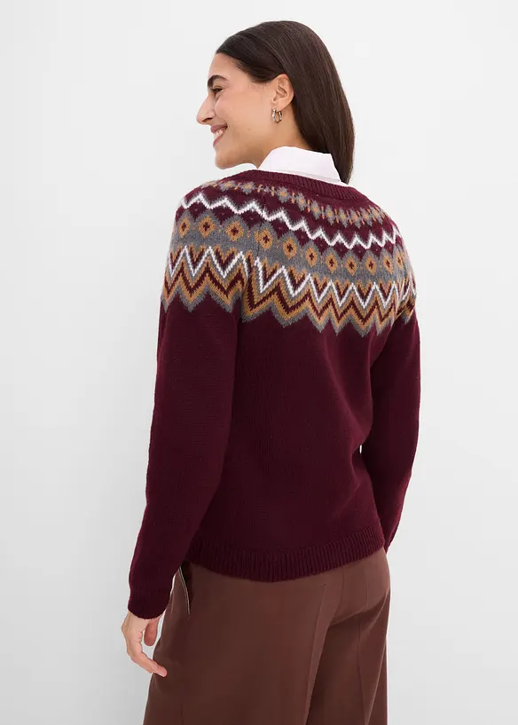 Norweger-Strickjacke in rot von hinten (im Anschnitt) - bonprix