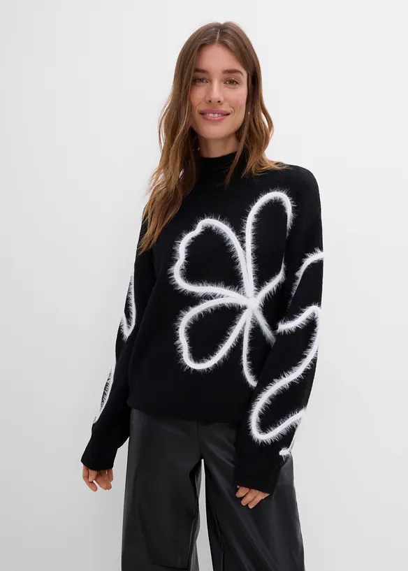 Feinstrickpullover in schwarz von vorne (im Anschnitt) - bonprix
