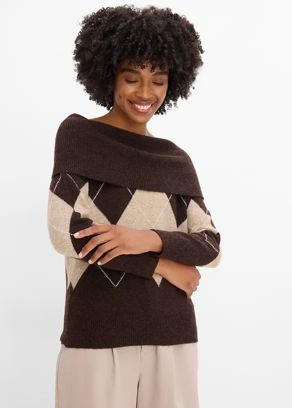 Carmen-Pullover in braun von vorne (im Anschnitt) - bonprix