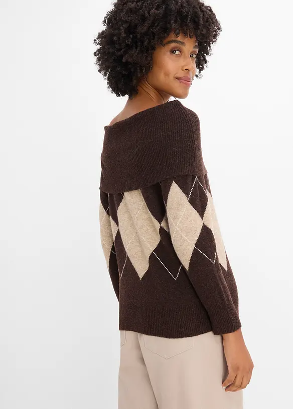 Carmen-Pullover in braun von hinten (im Anschnitt) - bonprix