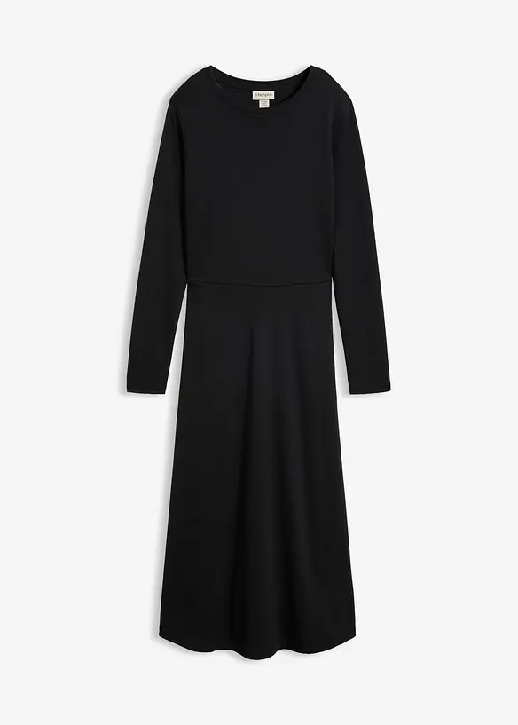Midikleid aus schwerer Bio-Baumwolle in schwarz von vorne - bonprix Midikleid aus schwerer Bio-Baumwolle in schwarz von vorne - bonprix